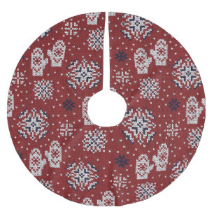 Knitted Winter Christmas Decorative Pattern Brushed Polyester Tree Skirt