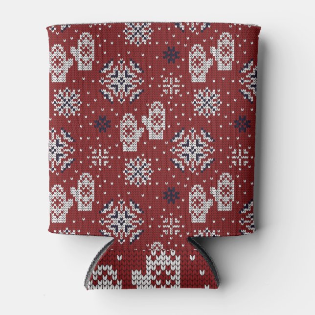 Knitted Winter Christmas Decorative Pattern Can Cooler (Front)