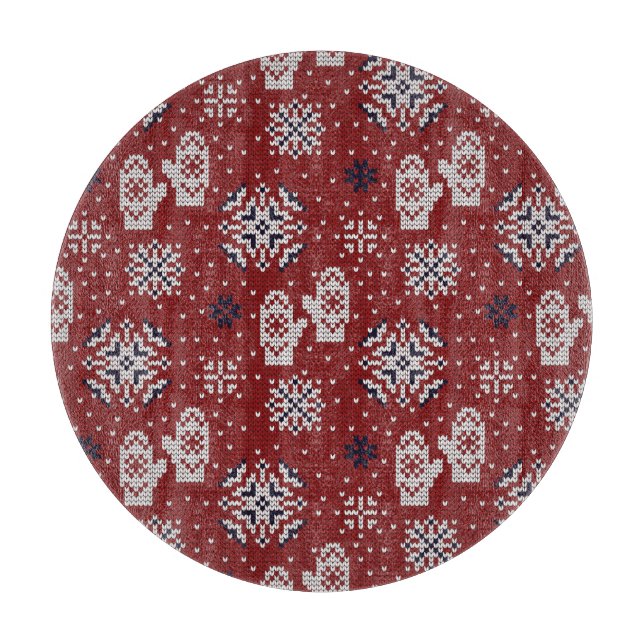 Knitted Winter Christmas Decorative Pattern Cutting Board (Front)