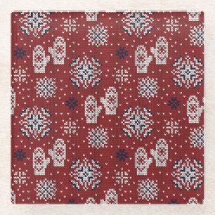 Knitted Winter Christmas Decorative Pattern Glass Coaster
