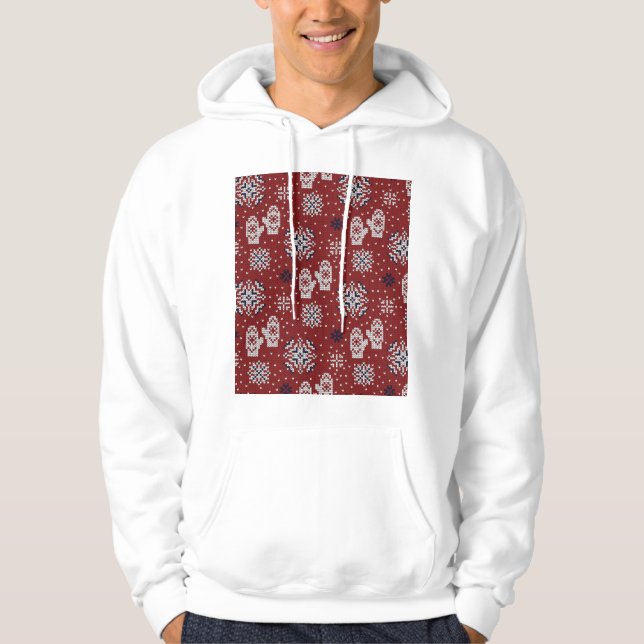 Knitted Winter Christmas Decorative Pattern Hoodie (Front)