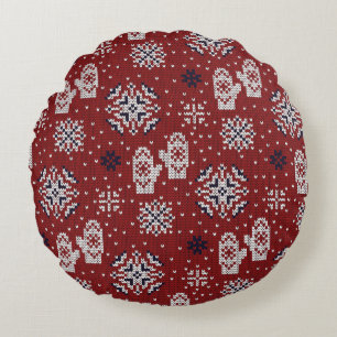 Knitted Winter Christmas Decorative Pattern Round Cushion