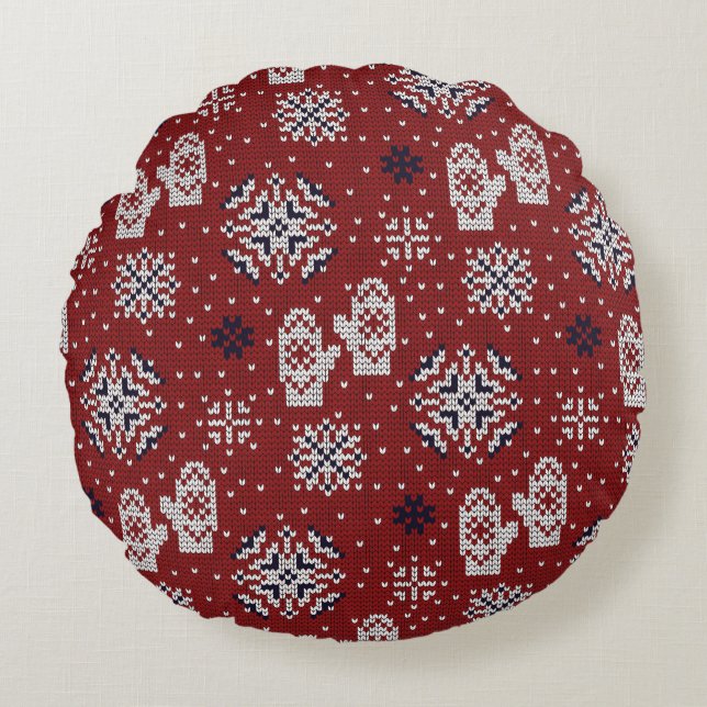 Knitted Winter Christmas Decorative Pattern Round Cushion (Front)