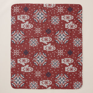 Knitted Winter Christmas Decorative Pattern Sherpa Blanket