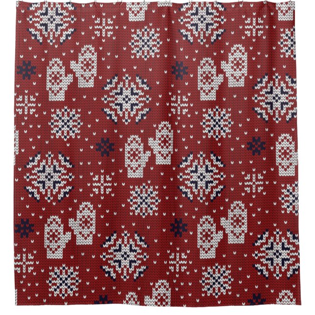 Knitted Winter Christmas Decorative Pattern Shower Curtain (Front)