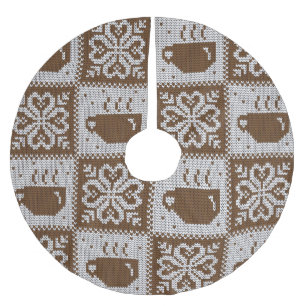 Knitted winter cups: hot beverage pattern. brushed polyester tree skirt