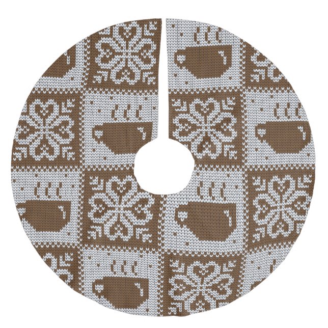 Knitted winter cups: hot beverage pattern. brushed polyester tree skirt (Front)