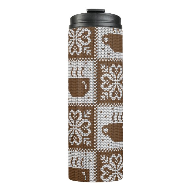 Knitted winter cups: hot beverage pattern. thermal tumbler (Front)