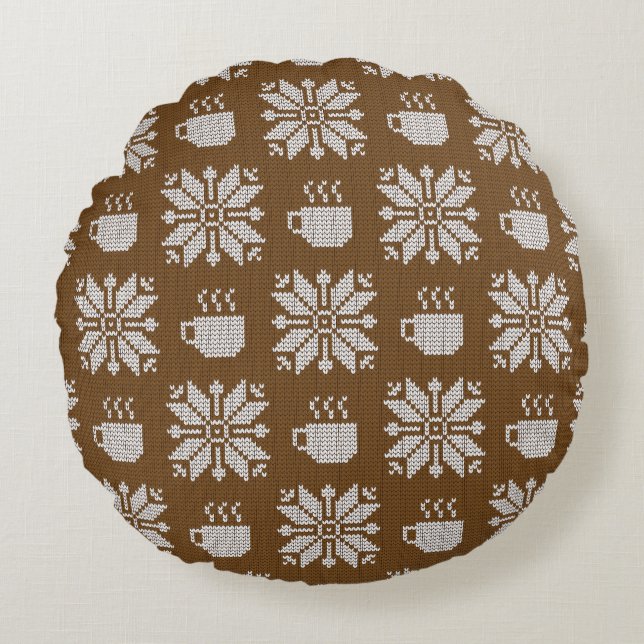Knitted Winter: Decorative Tea Cups Round Cushion (Front)