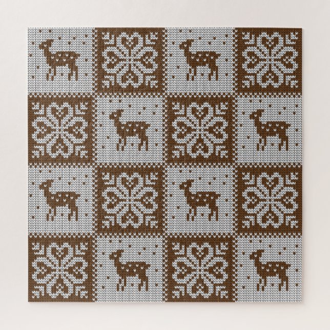 Knitted winter deers: vintage pattern. jigsaw puzzle (Vertical)
