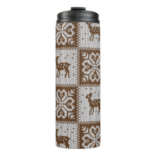 Knitted winter deers: vintage pattern. thermal tumbler