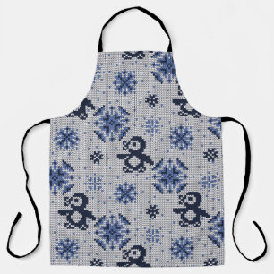 Knitted Winter Penguins Decorative Pattern Apron
