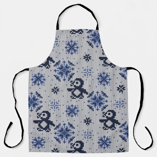 Knitted Winter Penguins Decorative Pattern Apron (Front)