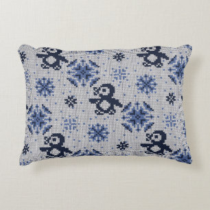 Knitted Winter Penguins Decorative Pattern Cushion
