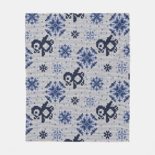 Knitted Winter Penguins Decorative Pattern Fleece Blanket