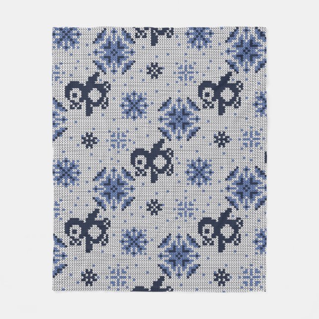 Knitted Winter Penguins Decorative Pattern Fleece Blanket (Front)