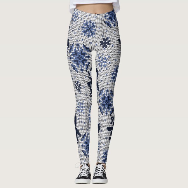 Knitted Winter Penguins Decorative Pattern Leggings (Front)