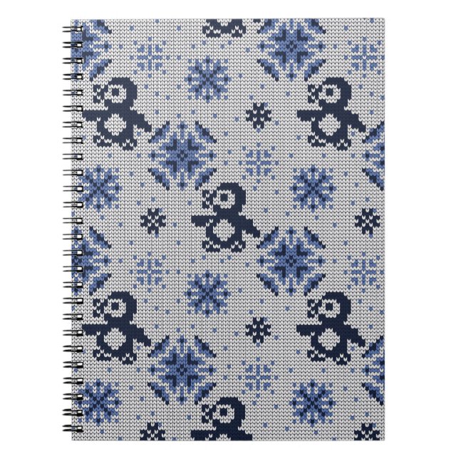 Knitted Winter Penguins Decorative Pattern Notebook (Front)