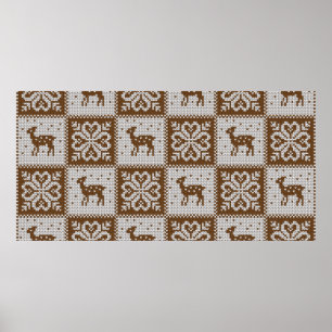 Knitted winter vintage seamless decorative pattern poster