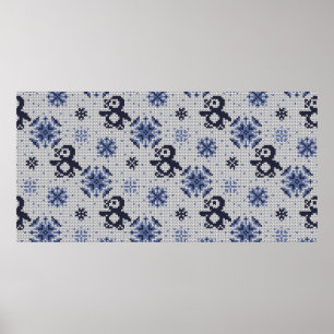 Knitted winter vintage seamless decorative pattern poster