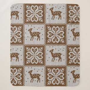 Knitted winter vintage seamless decorative pattern sherpa blanket