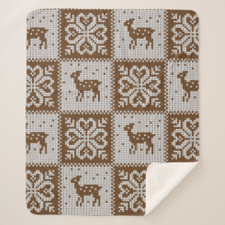 Knitted winter vintage seamless decorative pattern sherpa blanket
