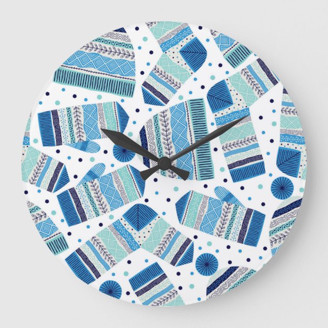 Knitted Winterwear: Cosy Seamless Pattern. Large Clock (Front)