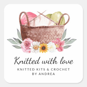 Knitted with Love Handmade Yarn Crochet Basket Square Sticker