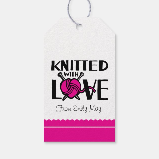 Knitted with love heart wool named gift tag (Back)