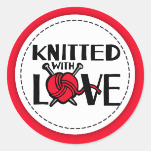Knitted with love red wool knitters gift stickers