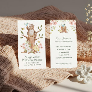 Knitted Woodland Bear Floral Childcare Daycare Business Card