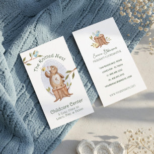 Knitted Woodland Bear Fun Childcare Daycare Centre Business Card