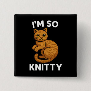 Knitted Wool Cat I'm So Knitty 15 Cm Square Badge
