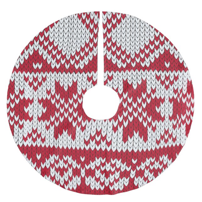 Knitted Xmas Pattern in Red & White Brushed Polyester Tree Skirt (Front)