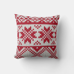 Knitted Xmas Pattern in Red & White Cushion