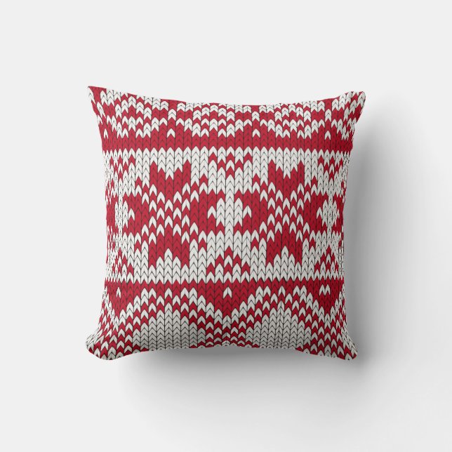 Knitted Xmas Pattern in Red & White Cushion (Front)