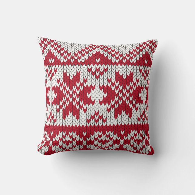 Knitted Xmas Pattern in Red & White Cushion (Front)