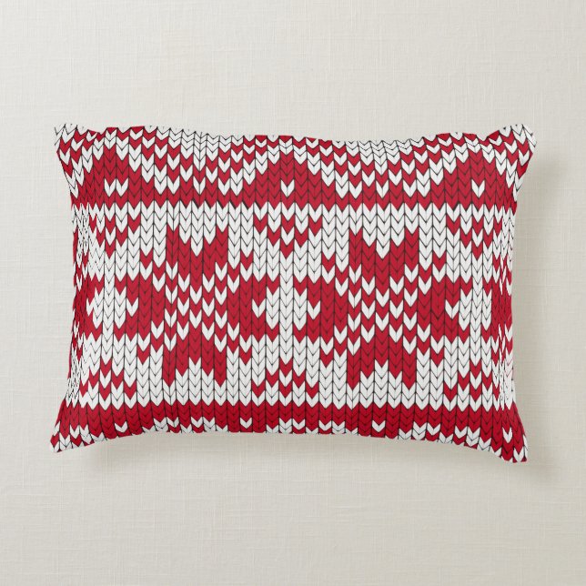 Knitted Xmas Pattern in Red & White Decorative Cushion (Back)