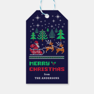 Knitted Xmas Pattern on Navy Blue Merry Christmas  Gift Tags