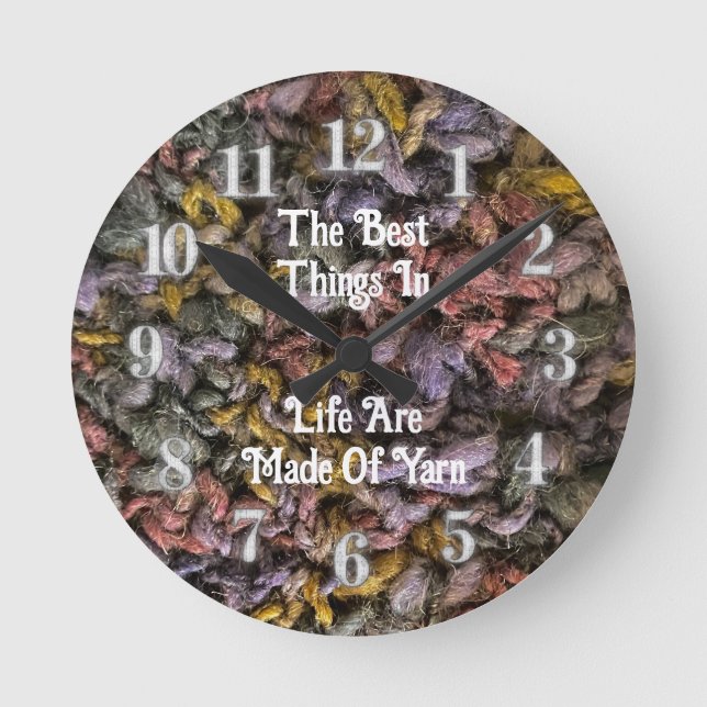 Knitter Colourful Crochet Crafty Love Yarn Round Clock (Front)