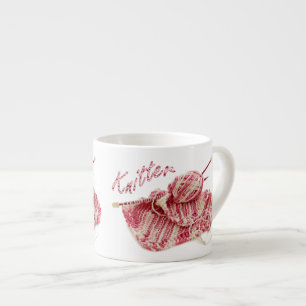 "Knitter" Pink and White Hand Knit Photo Espresso Cup