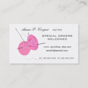 Knitter Pink Cute Yarn Balls & Needles #makers Business Card