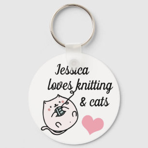 Knitters and Cat Lovers Cute Personalised Key Ring