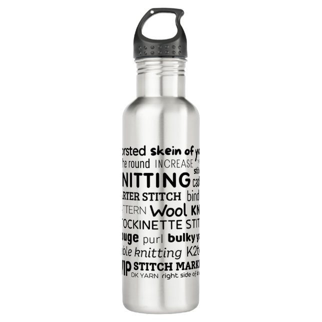 Knitter's Favourite Words Stainless Water Bottle  (Front)