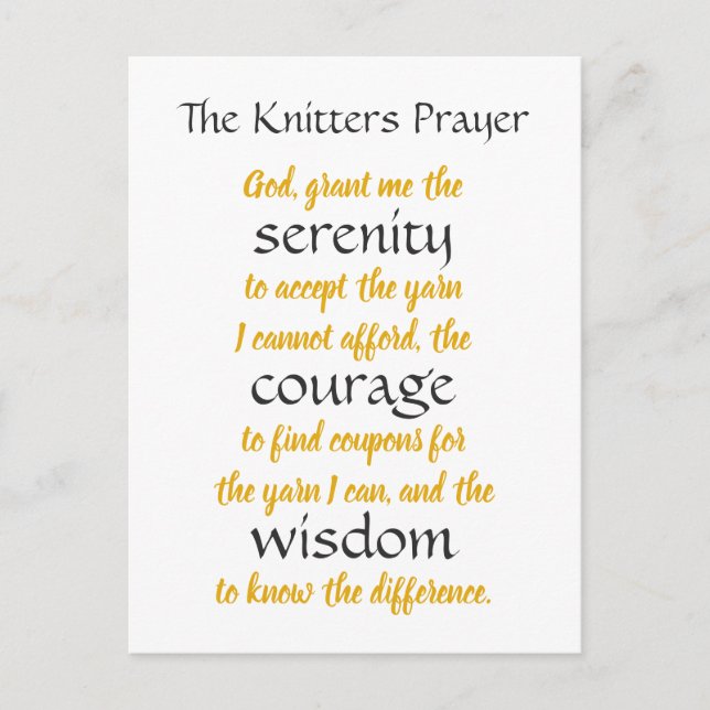 Knitters Prayer Funny Postcard (Front)