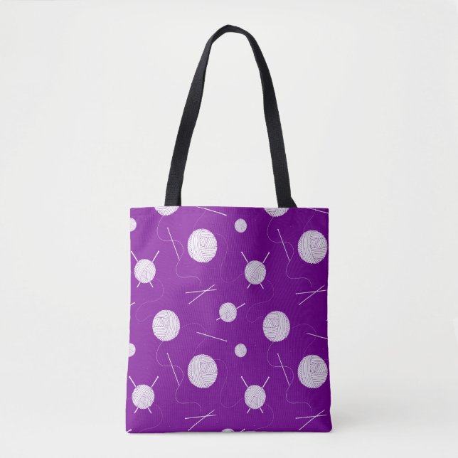 Knitter's Purple and White Patterned Tote Bag (Front)
