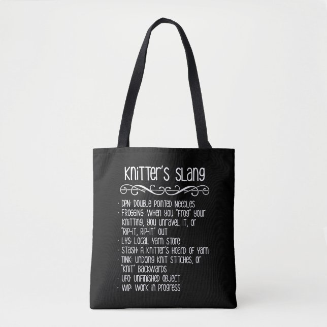 Knitter's Slang Funny Knitting Tote Bag (Front)