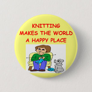 knitting 6 cm round badge