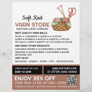 Knitting Basket, Knitting Store, Yarn Store Flyer