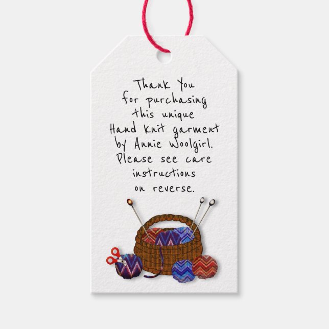 Knitting Basket Yarn Arts Garment Tag (Front)